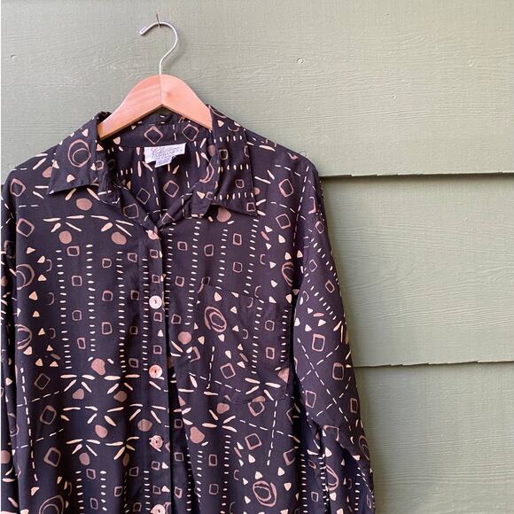 Vintage Mod Graphic Button Down Shirt  black brown - Picture 4 of 10